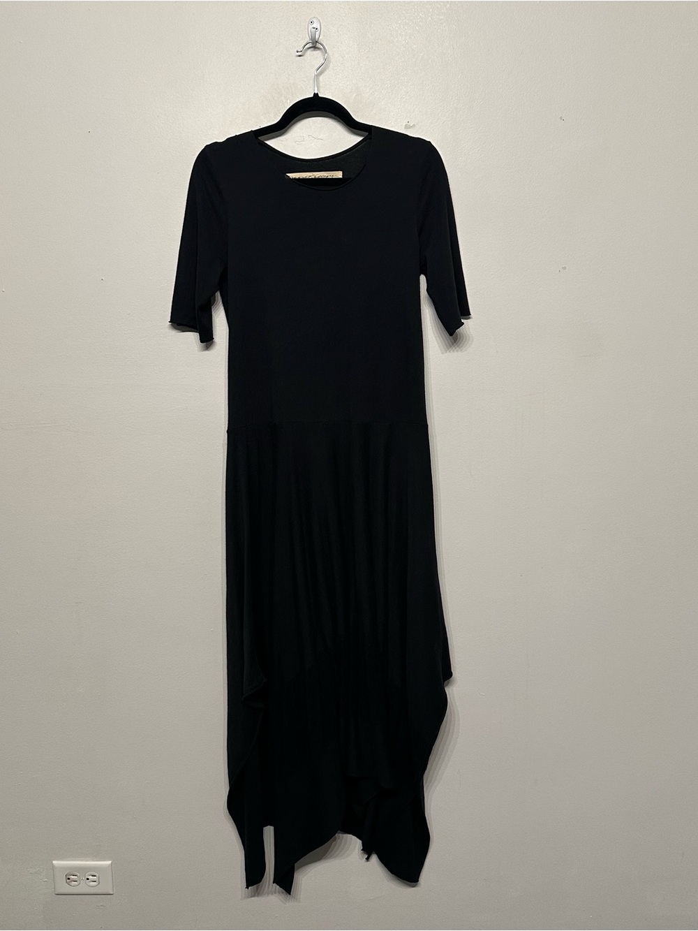 Raquel Allegra Asymmetrical Lagenlook Black Dress Medium